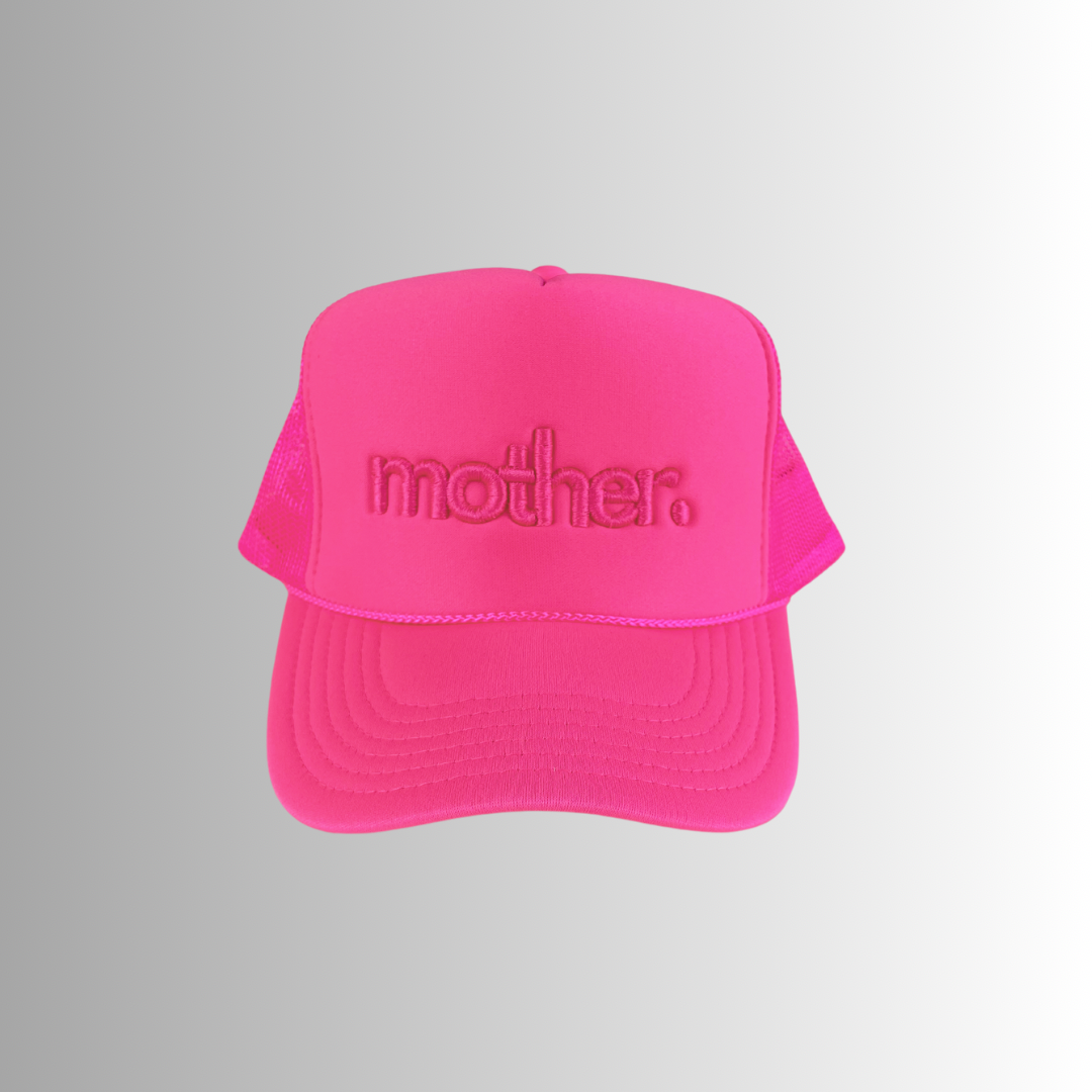 "Mother." Embroidered Trucker Hat - Hot Pink
