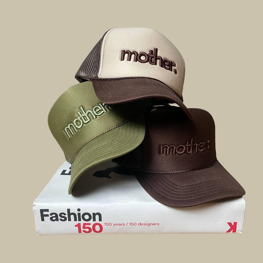 "Mother." Embroidered Trucker Hat - Brown + Tan