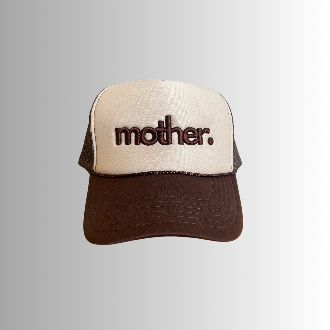 "Mother." Embroidered Trucker Hat - Brown + Tan