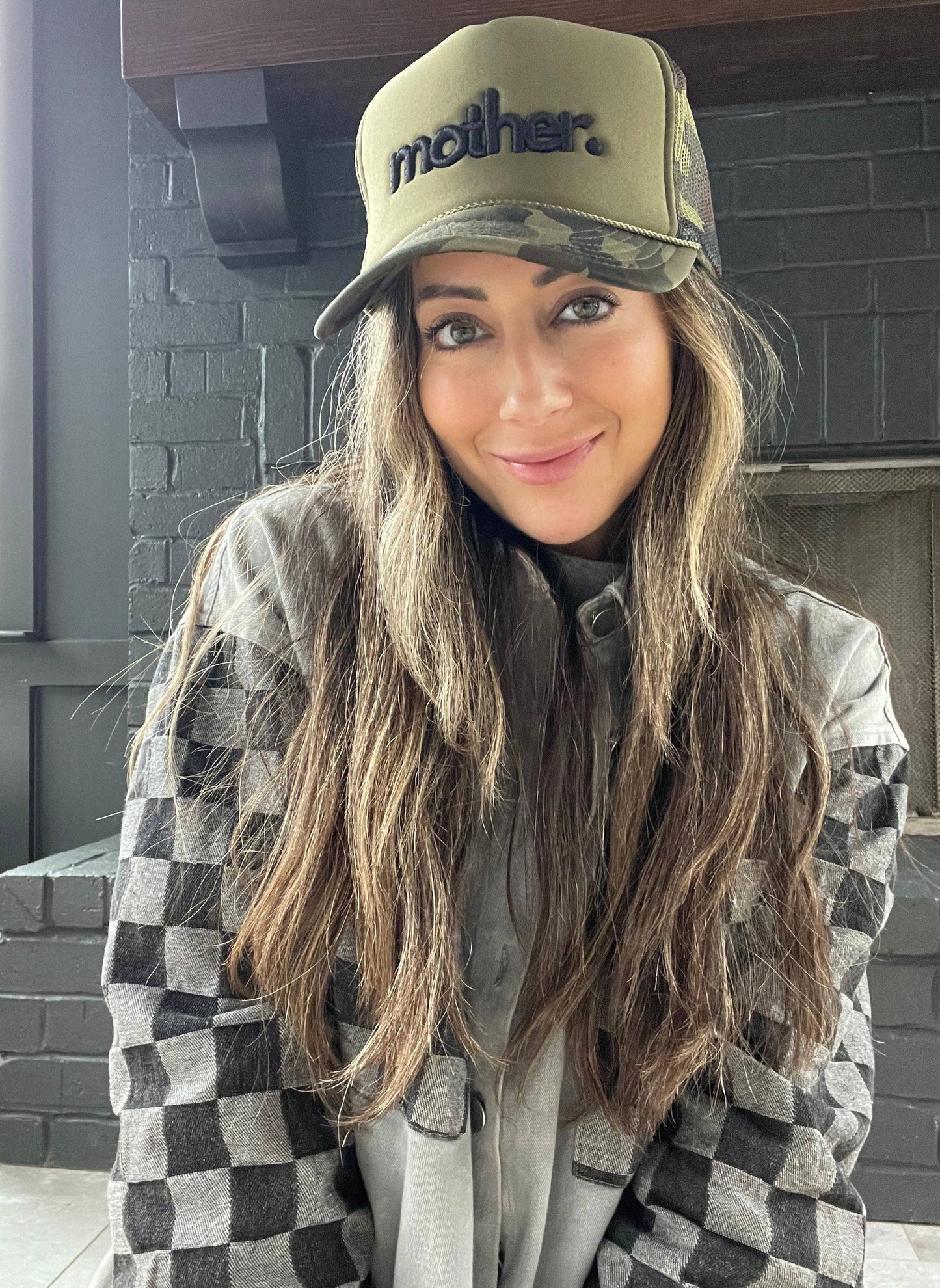 "Mother." Embroidered Trucker Hat - Olive + Camo